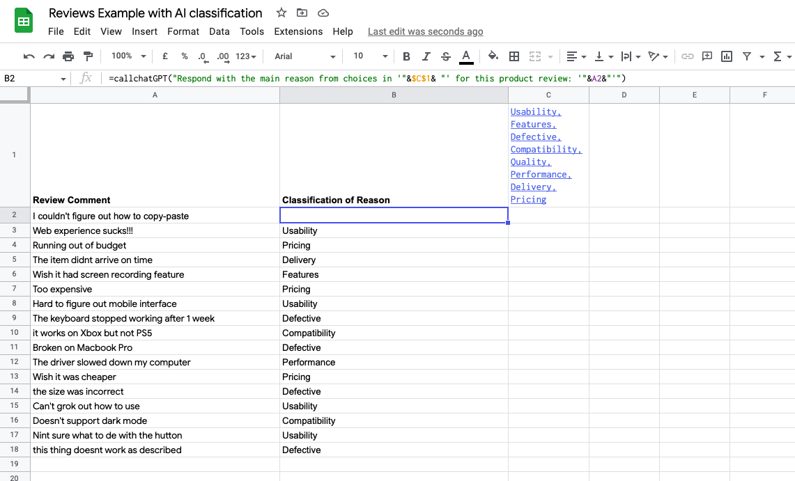 Using ChatGPT In Google Sheets | EzGeek